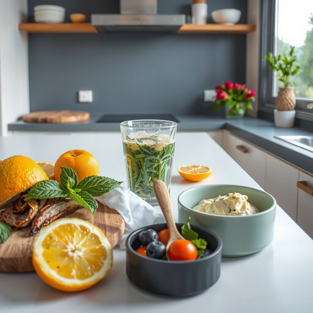 Frische Minze und Wassertropfen